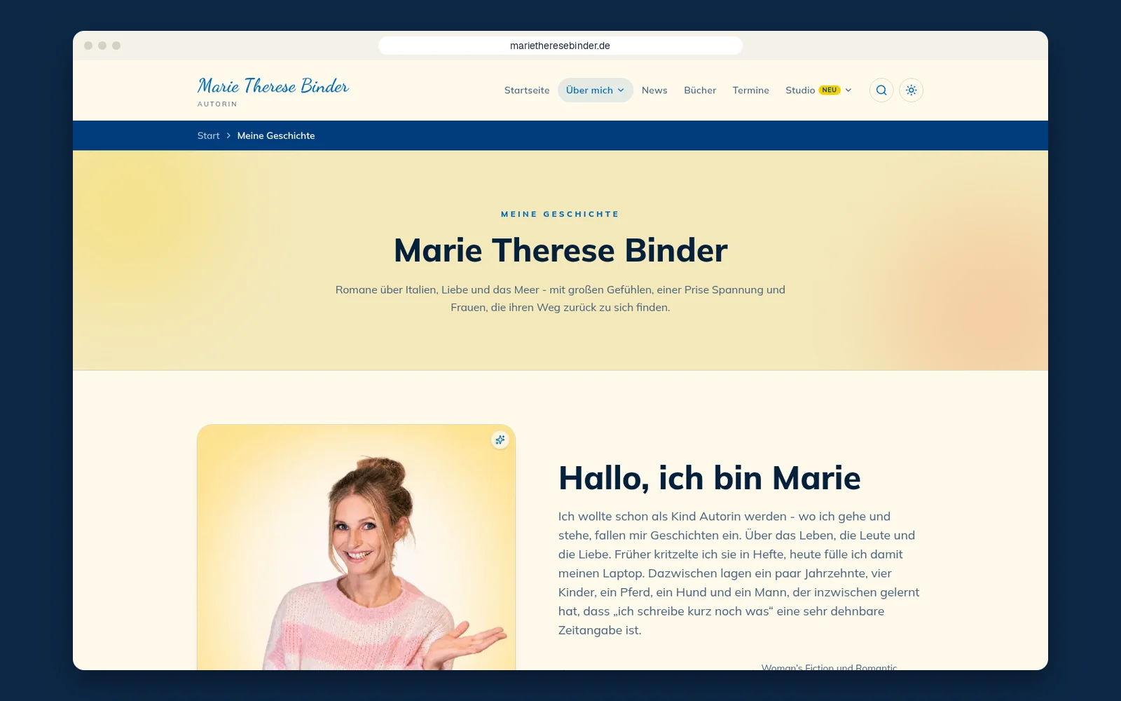 Seite „Meine Geschichte“ auf marietheresebinder.de